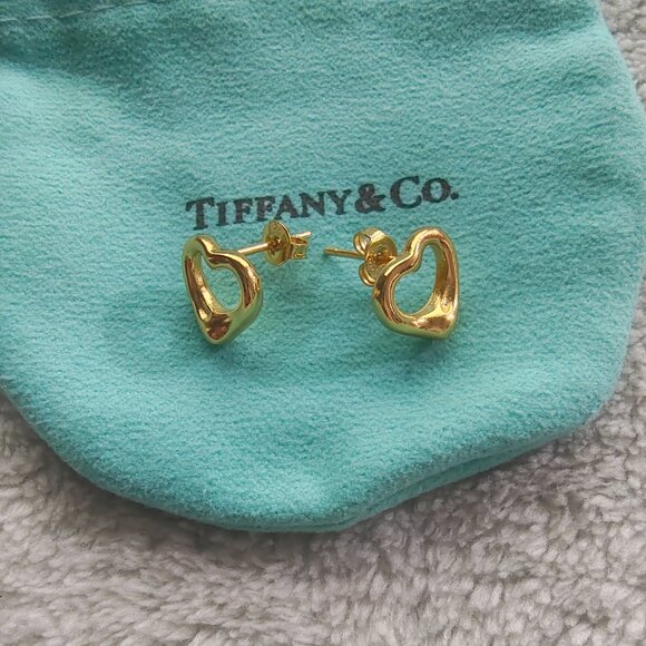 Tiffany & Co Gold Hollow Heart Earrings - Picture 3 of 5